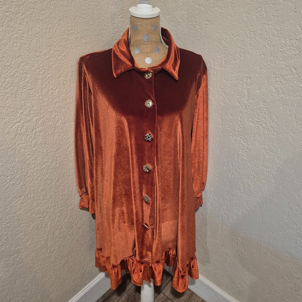 Sew Modest Burnt Orange Fall Velvet Button Up Tunic
